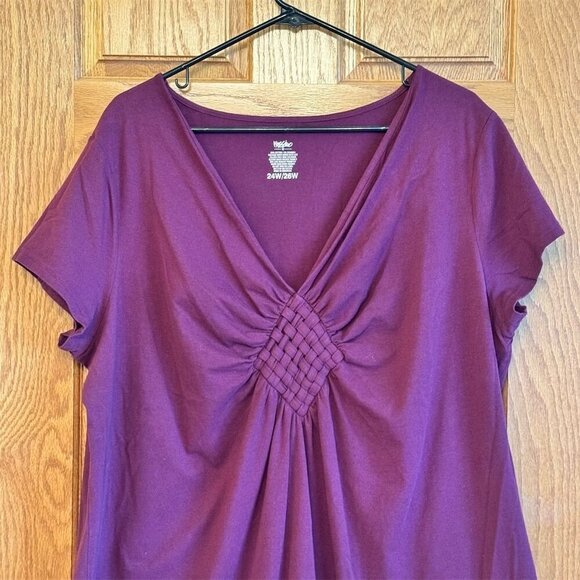 Mossimo Women's Plus Size 24W/26W Magenta Purple Short Sleeve V-Neck Tee - Picture 3 of 4